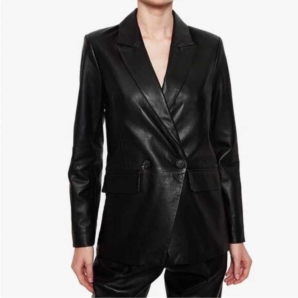 Anine Bing Black Leather Suit Jacket Size M